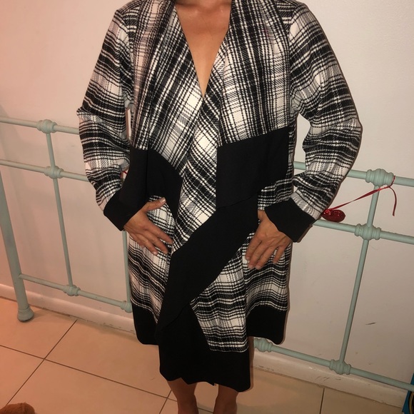 Michael Kors $400 cowl neck wrap plaid pea coat M